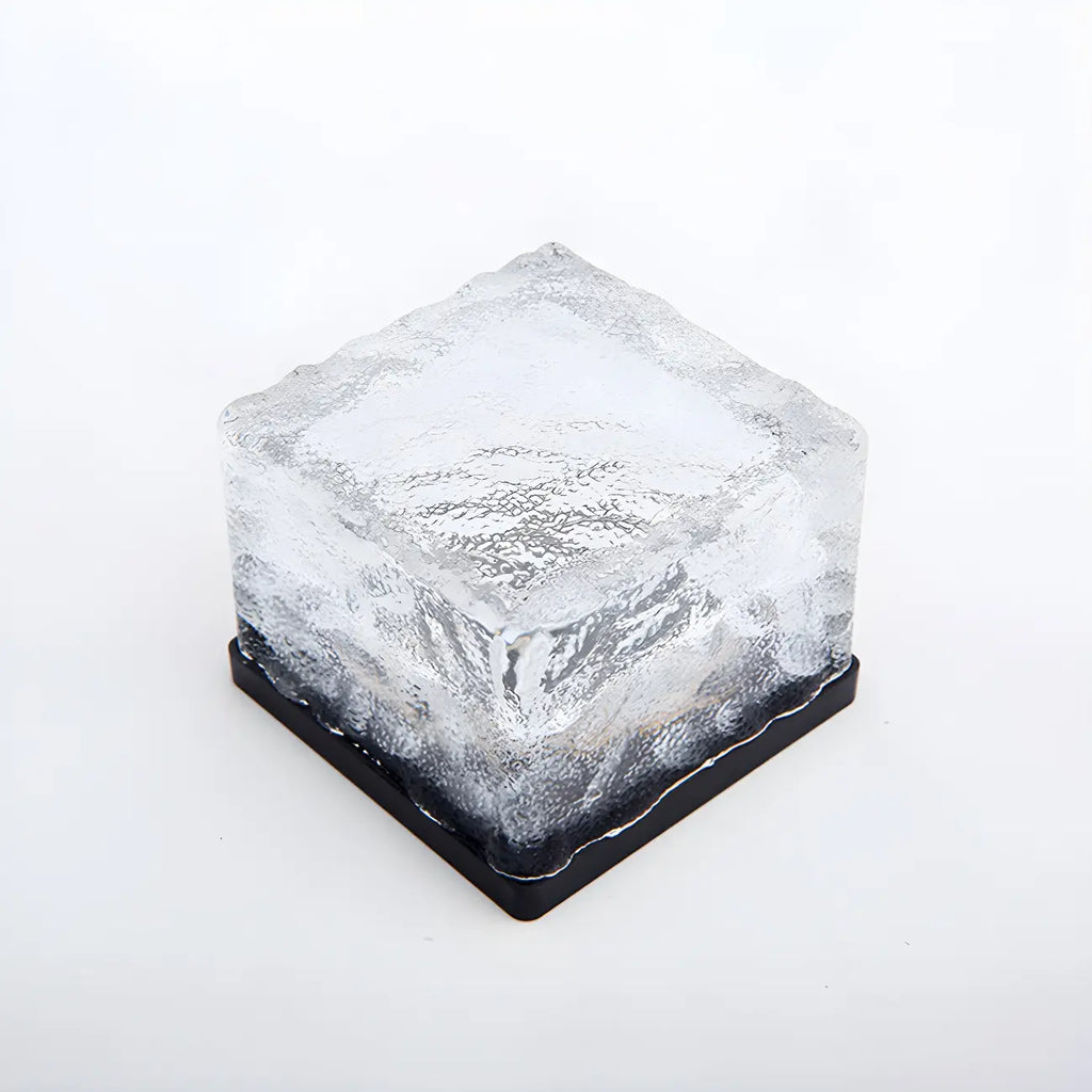Sol LED moderne en verre transparent texturé effet bloc de glace pour jardin extérieur