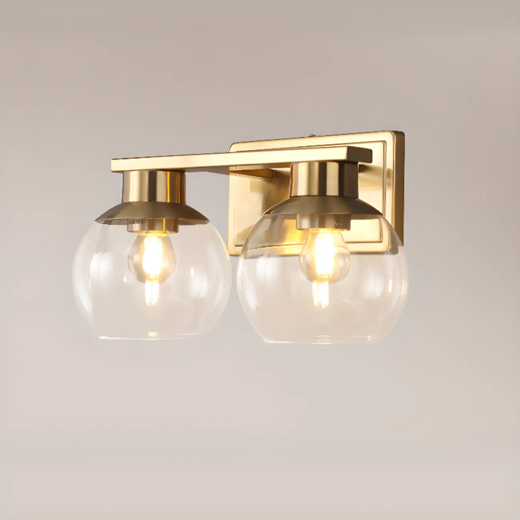 Appliques de salle de bain classiques en laiton avec abat-jour sphérique transparent