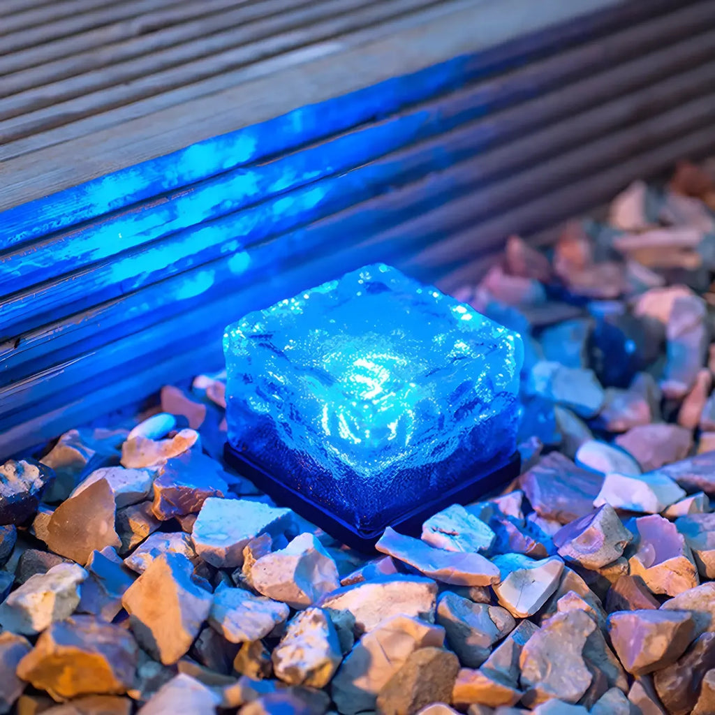 Sol LED moderne en verre transparent texturé effet bloc de glace pour jardin extérieur