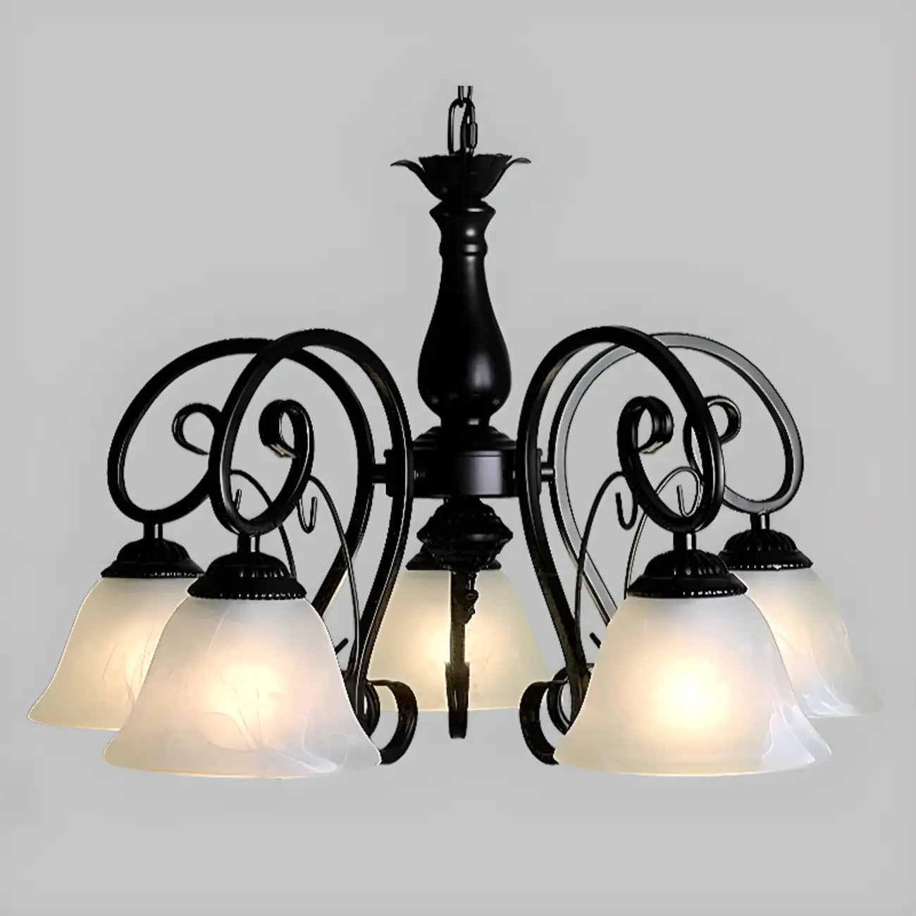 Lustre suspendu vintage en métal noir Bell