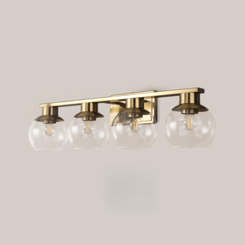 Appliques de salle de bain classiques en laiton avec abat-jour sphérique transparent