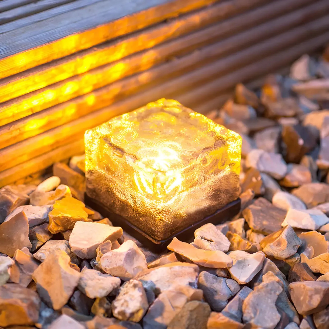 Sol LED moderne en verre transparent texturé effet bloc de glace pour jardin extérieur