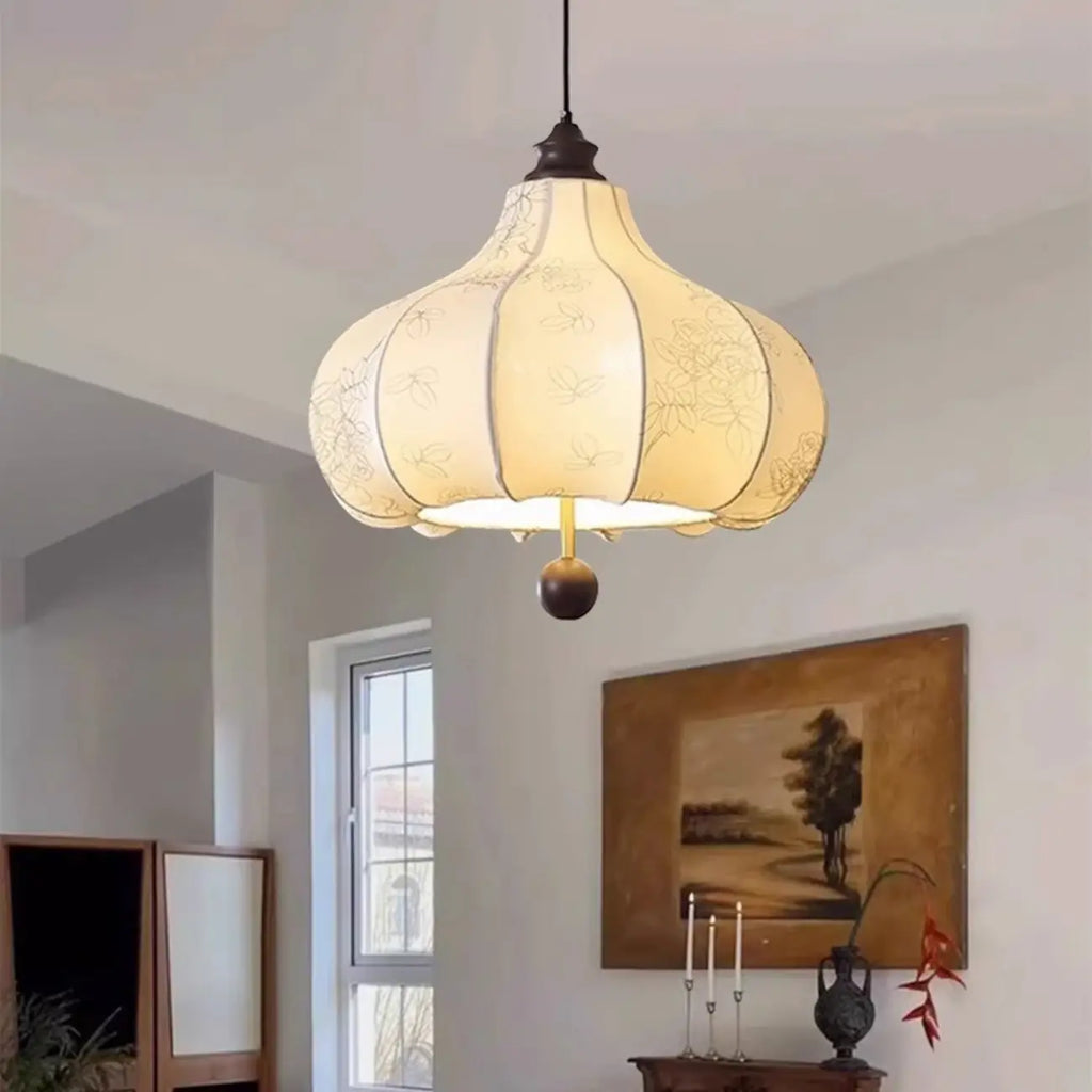 Lustre lanterne vintage réglable avec abat-jour en tissu