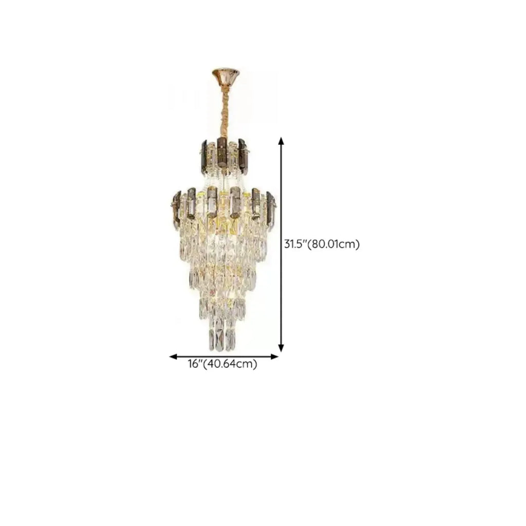 Lustre luxueux en cristal doré à long cascade