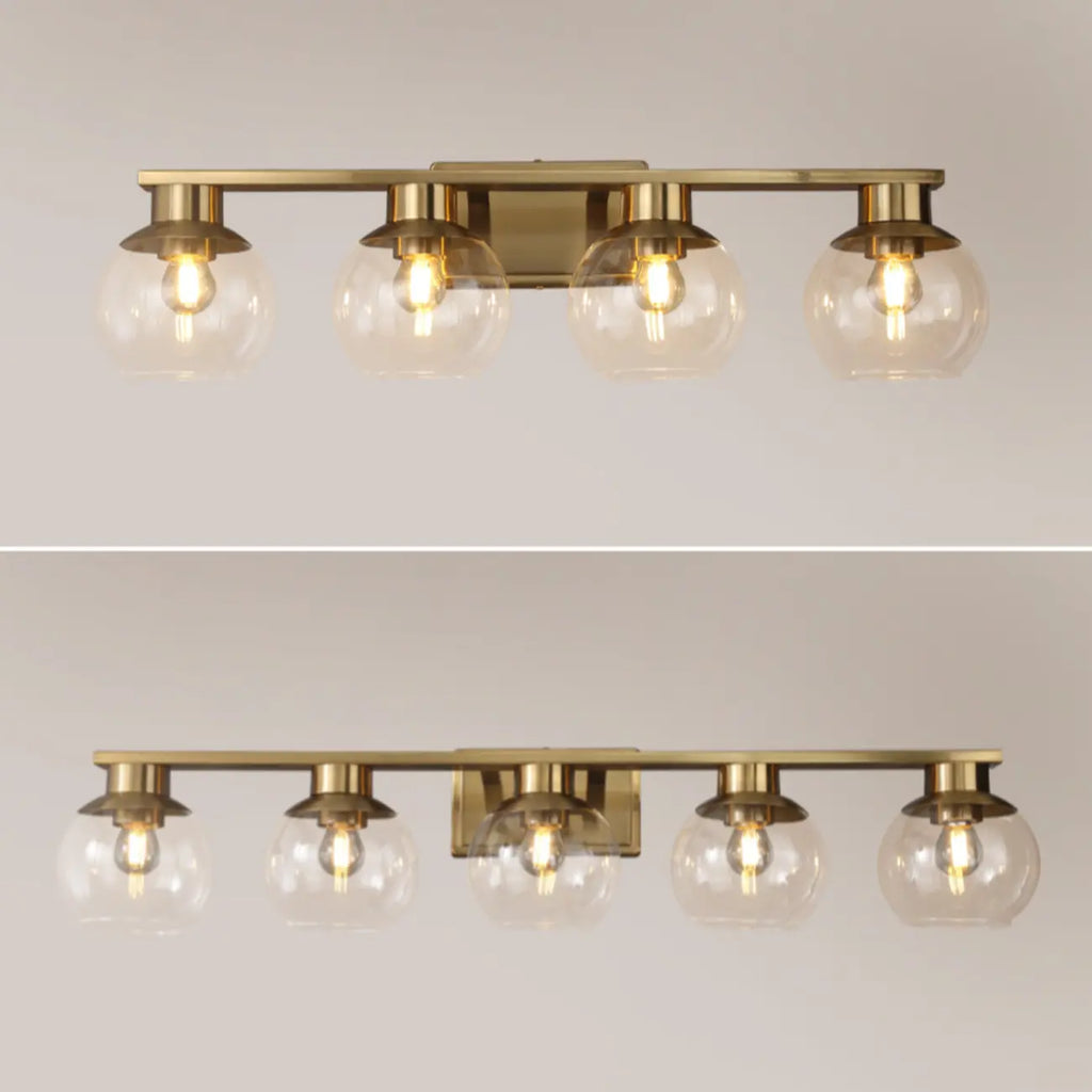 Appliques de salle de bain classiques en laiton avec abat-jour sphérique transparent