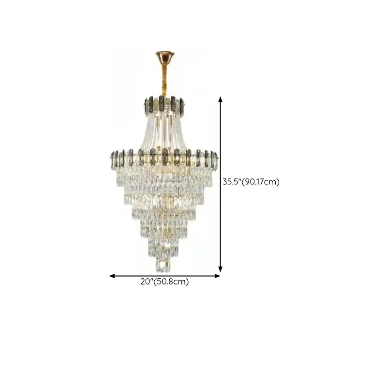 Lustre luxueux en cristal doré à long cascade