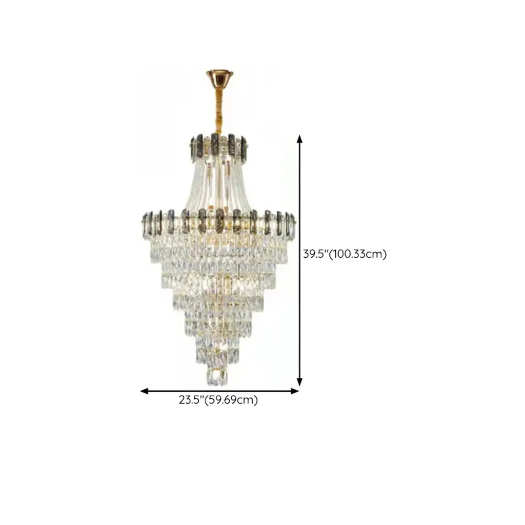 Lustre luxueux en cristal doré à long cascade