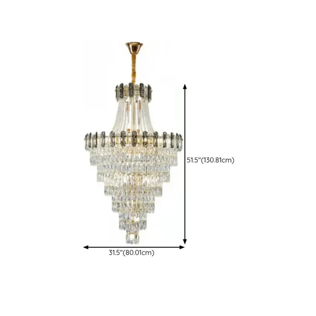 Lustre luxueux en cristal doré à long cascade