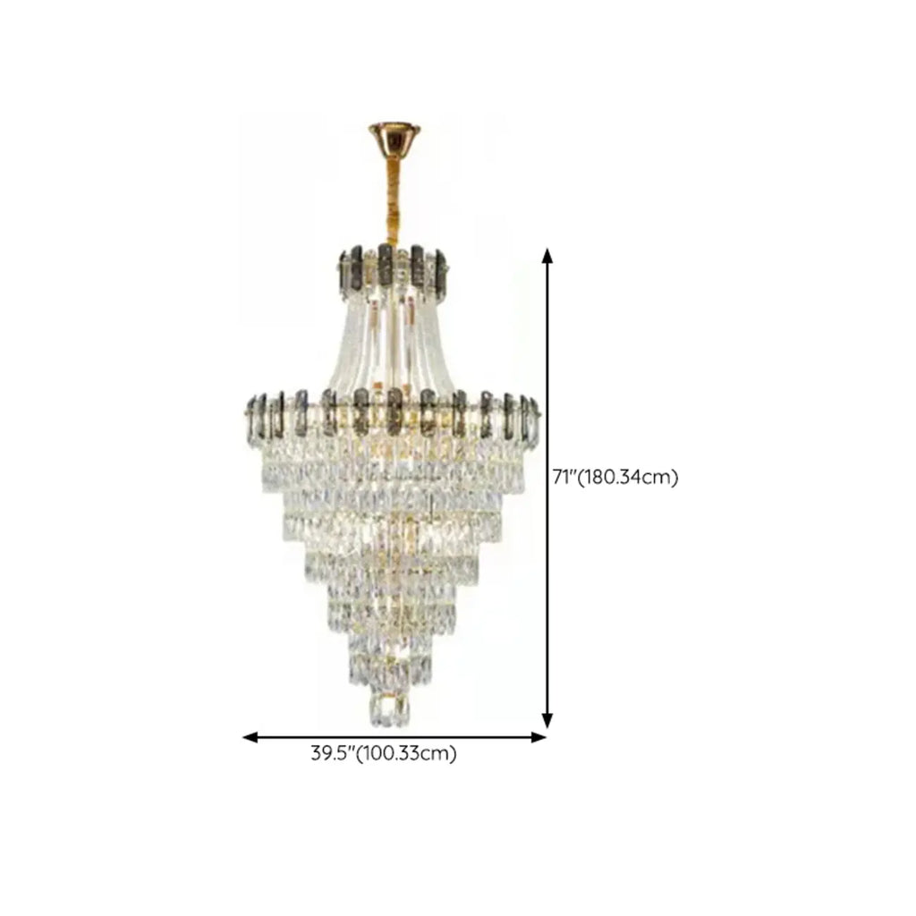 Lustre luxueux en cristal doré à long cascade