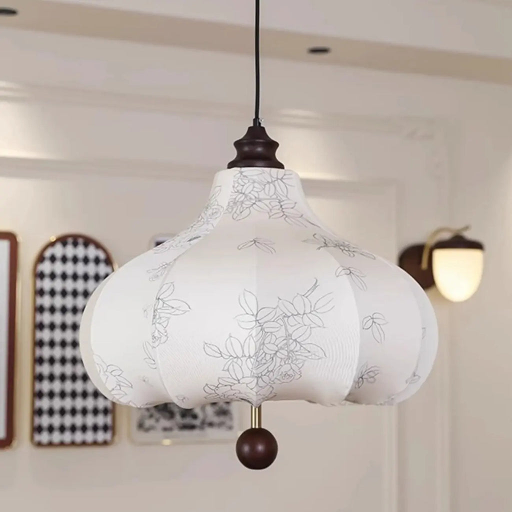 Lustre lanterne vintage réglable avec abat-jour en tissu