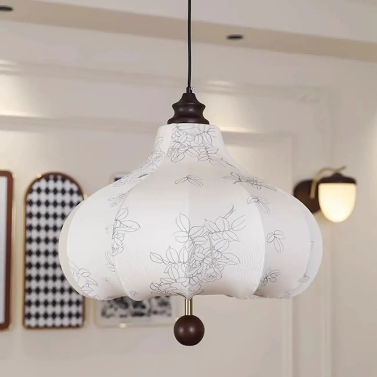 Lustre lanterne vintage réglable avec abat-jour en tissu