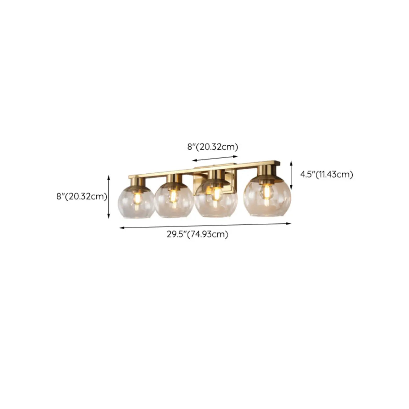 Appliques de salle de bain classiques en laiton avec abat-jour sphérique transparent