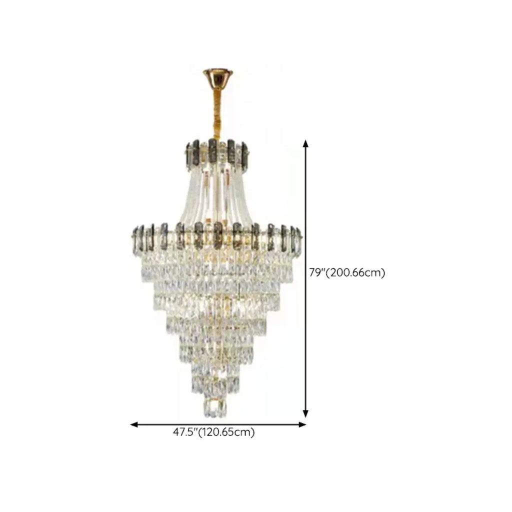 Lustre luxueux en cristal doré à long cascade