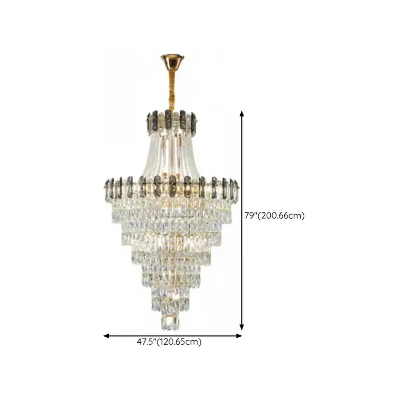 Lustre luxueux en cristal doré à long cascade