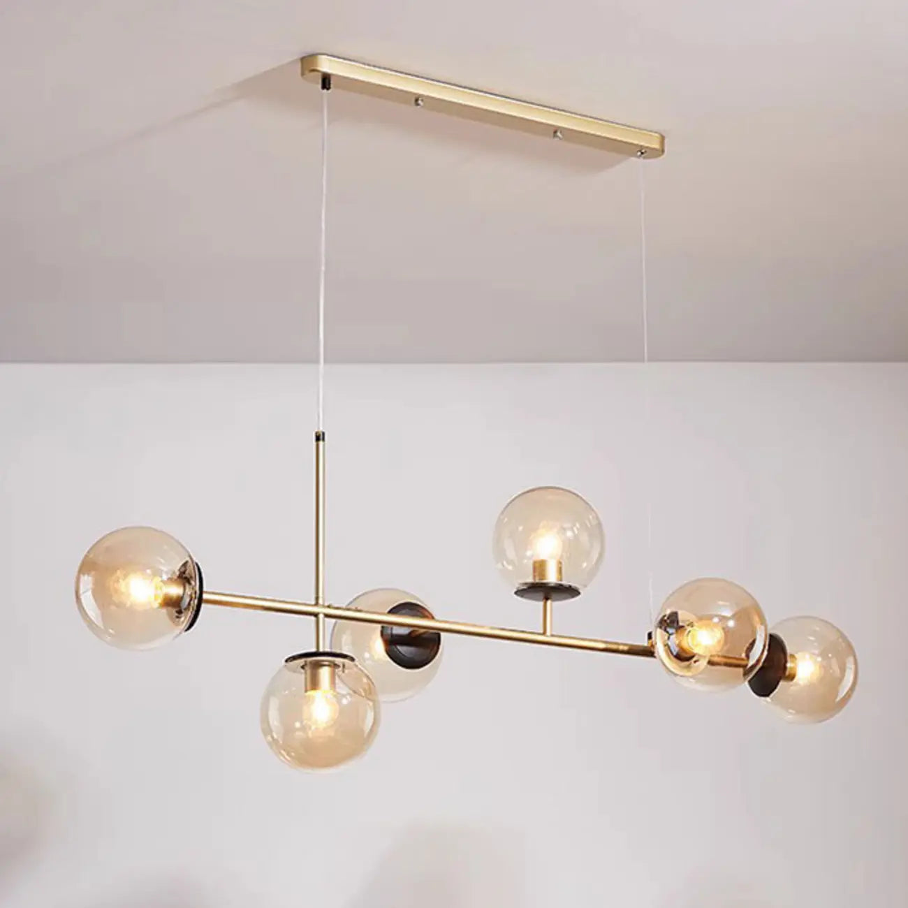 Lampadario a sospensione da isola a 6 luci con globi in vetro e lunghezza regolabile