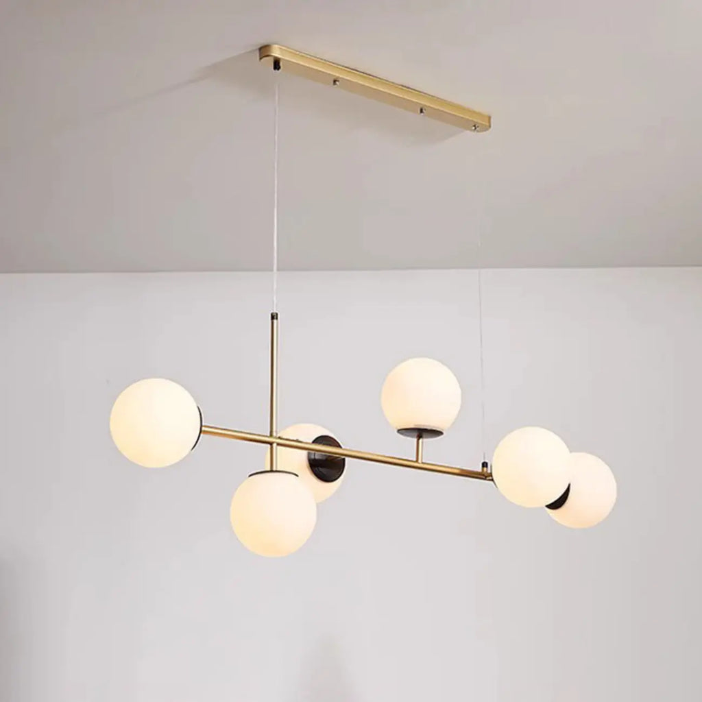 Lampadario a sospensione da isola a 6 luci con globi in vetro e lunghezza regolabile