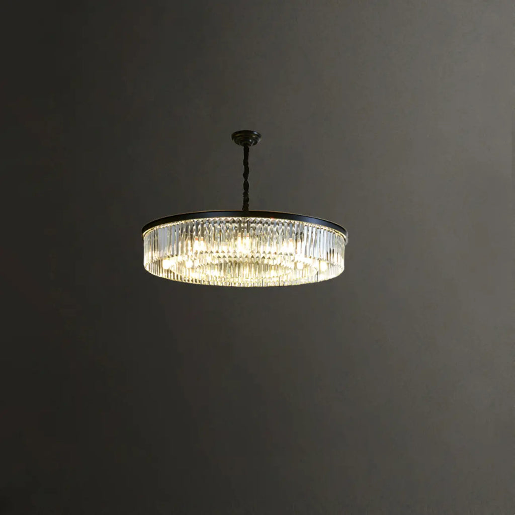 Lampadario moderno nero rotondo regolabile in cristallo