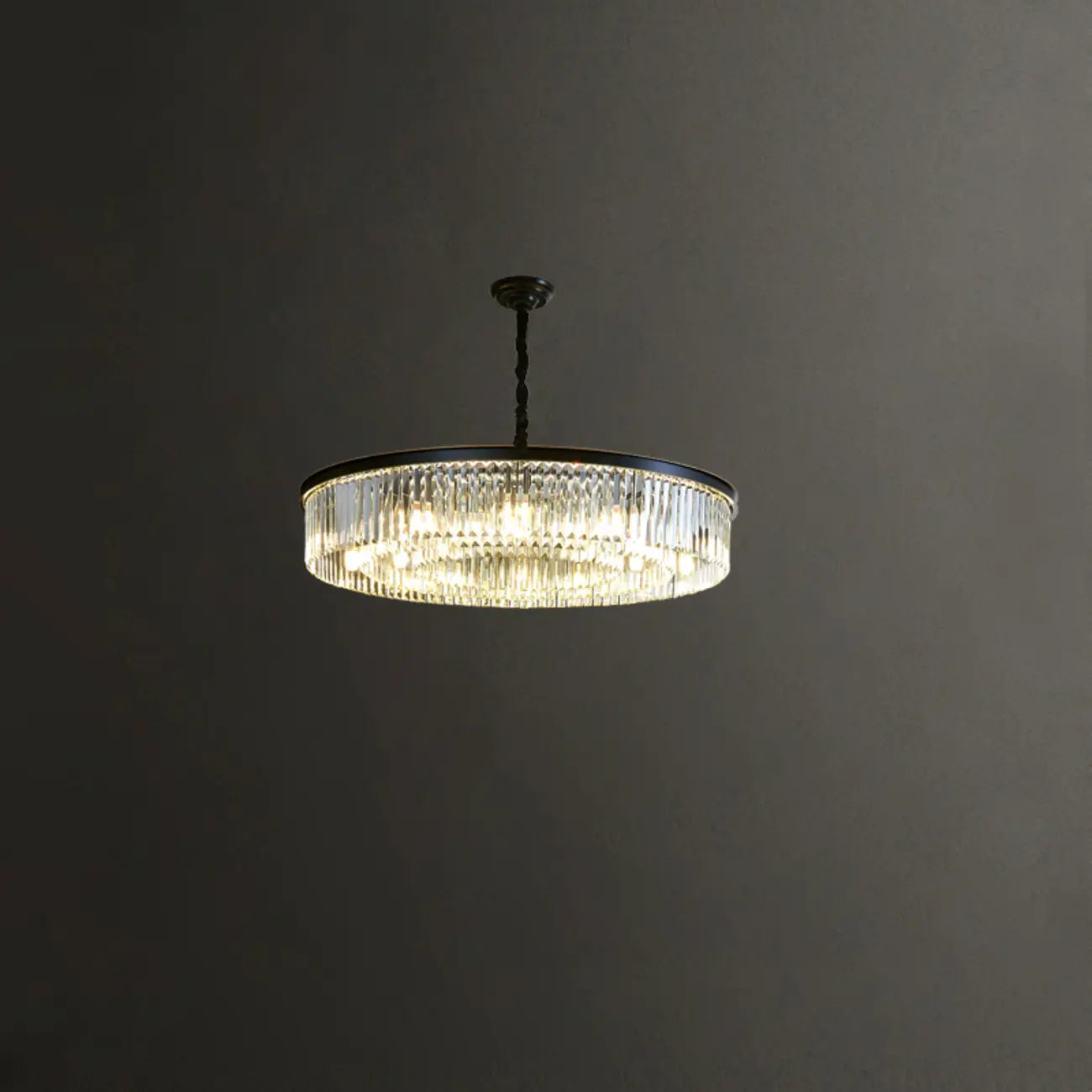 Lampadario moderno nero rotondo regolabile in cristallo