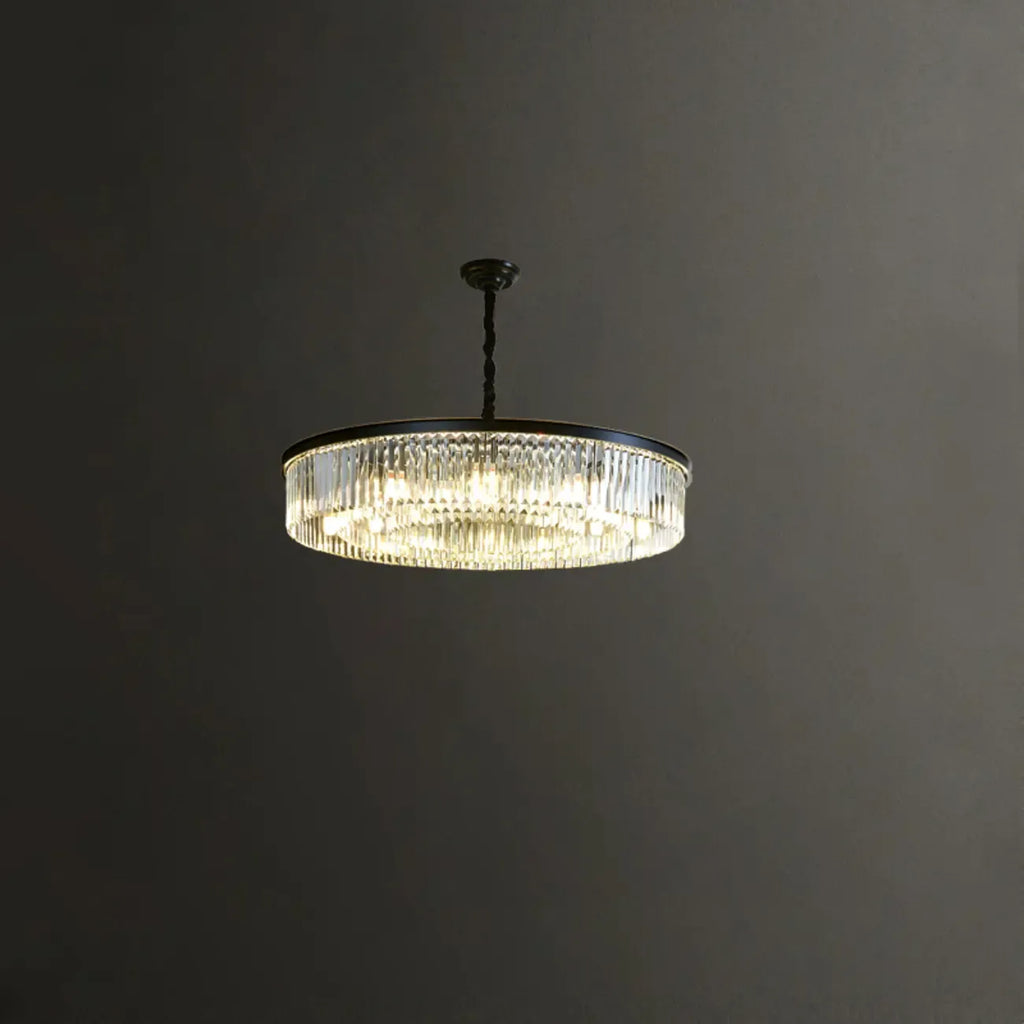 Lampadario moderno nero rotondo regolabile in cristallo