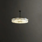 Lampadario moderno nero rotondo regolabile in cristallo