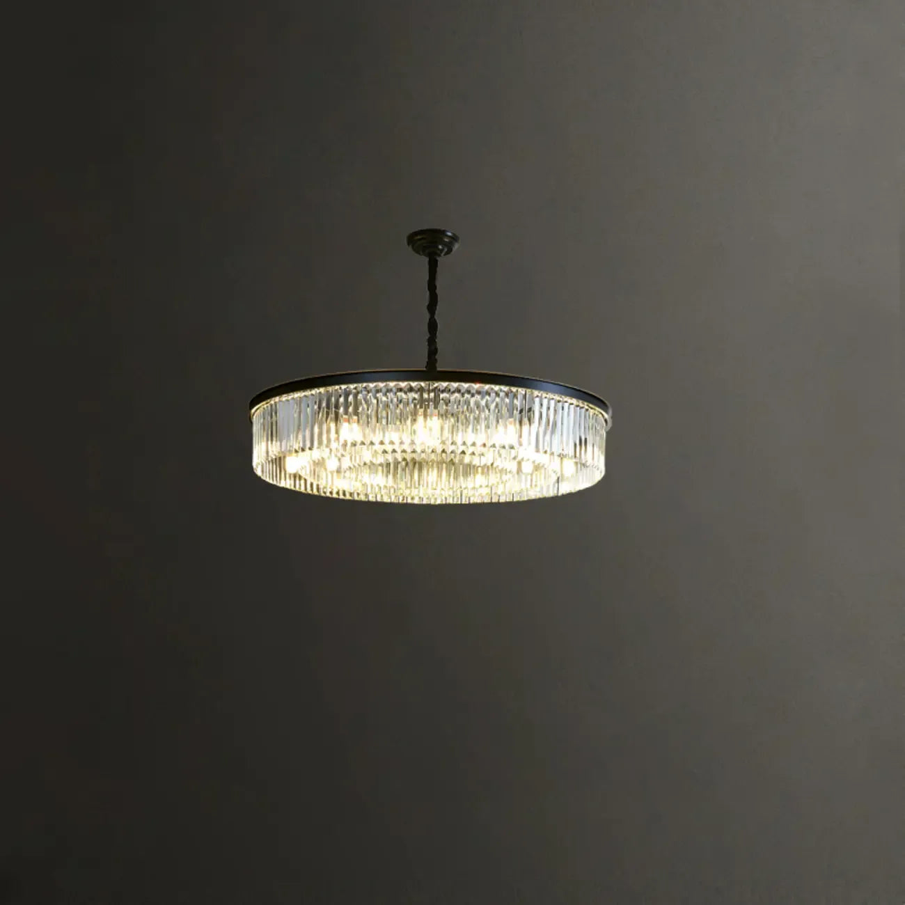 Lampadario moderno nero rotondo regolabile in cristallo