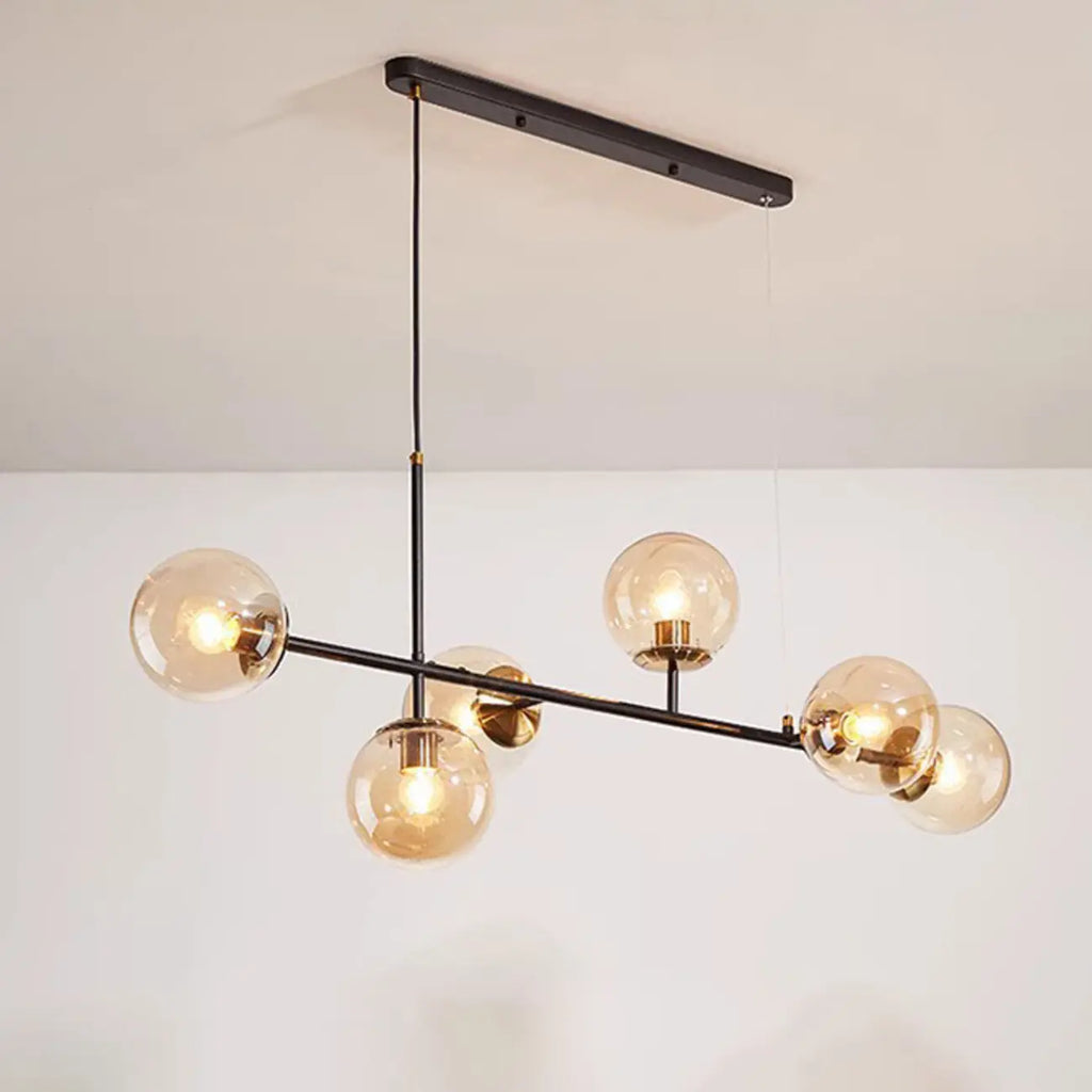 Lampadario a sospensione da isola a 6 luci con globi in vetro e lunghezza regolabile