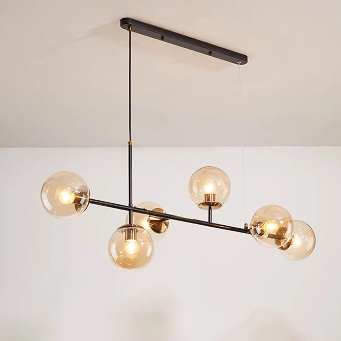 Lampadario a sospensione da isola a 6 luci con globi in vetro e lunghezza regolabile