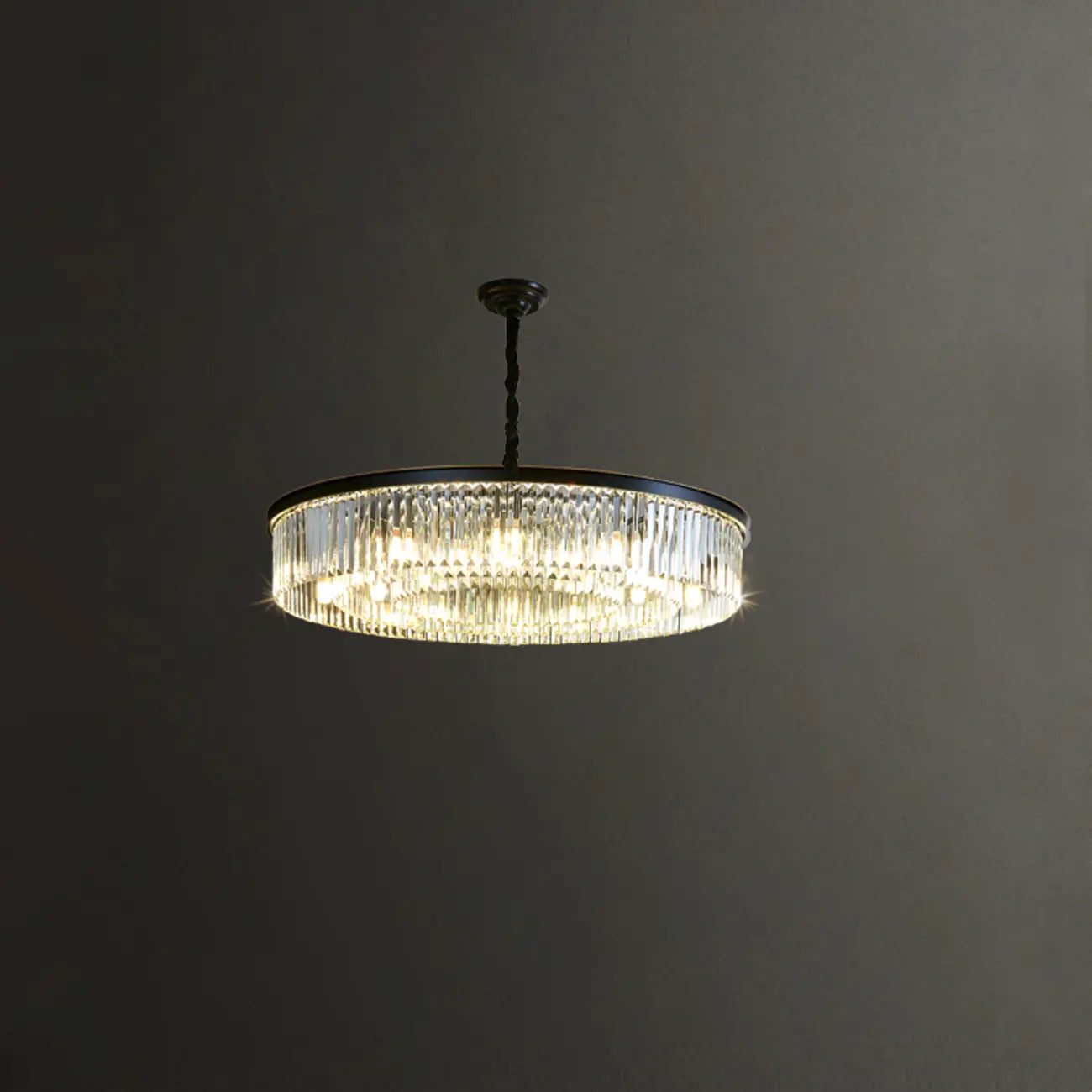Lampadario moderno nero rotondo regolabile in cristallo