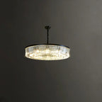 Lampadario moderno nero rotondo regolabile in cristallo
