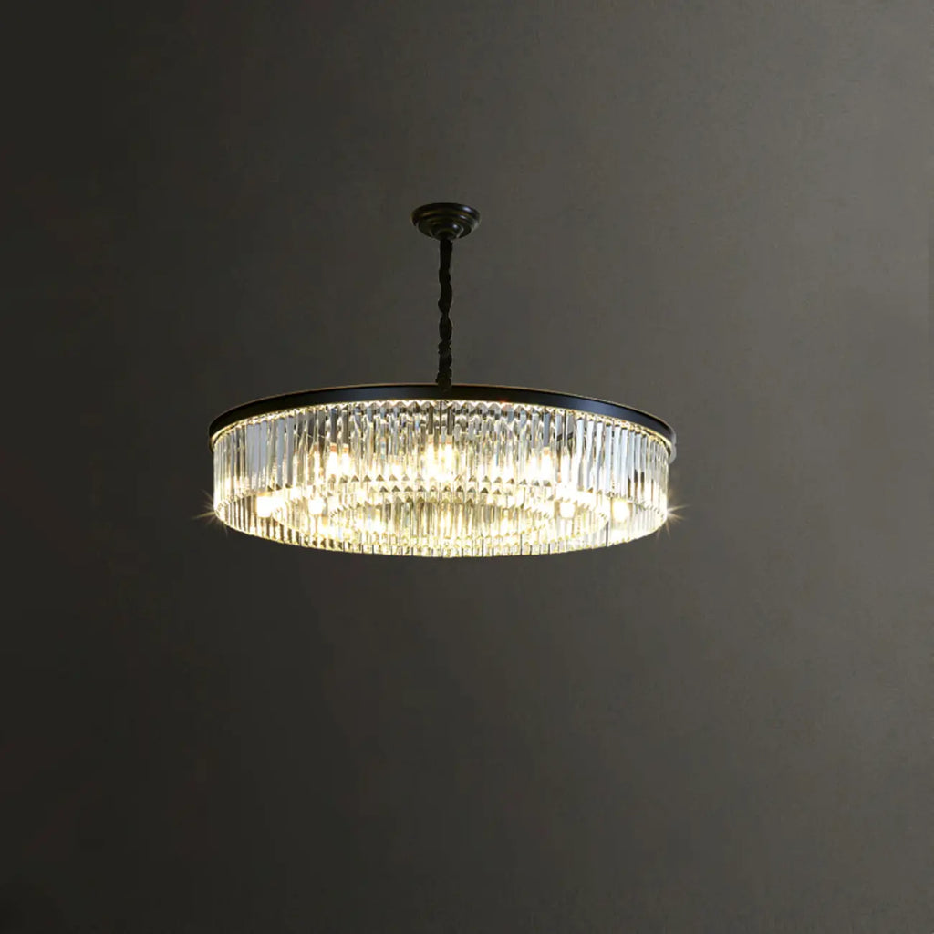 Lampadario moderno nero rotondo regolabile in cristallo