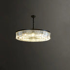 Lampadario moderno nero rotondo regolabile in cristallo