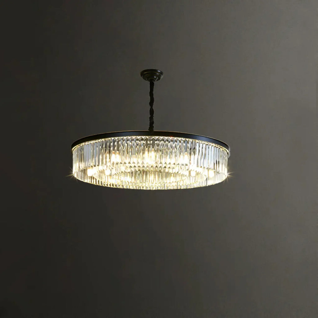 Lampadario moderno nero rotondo regolabile in cristallo