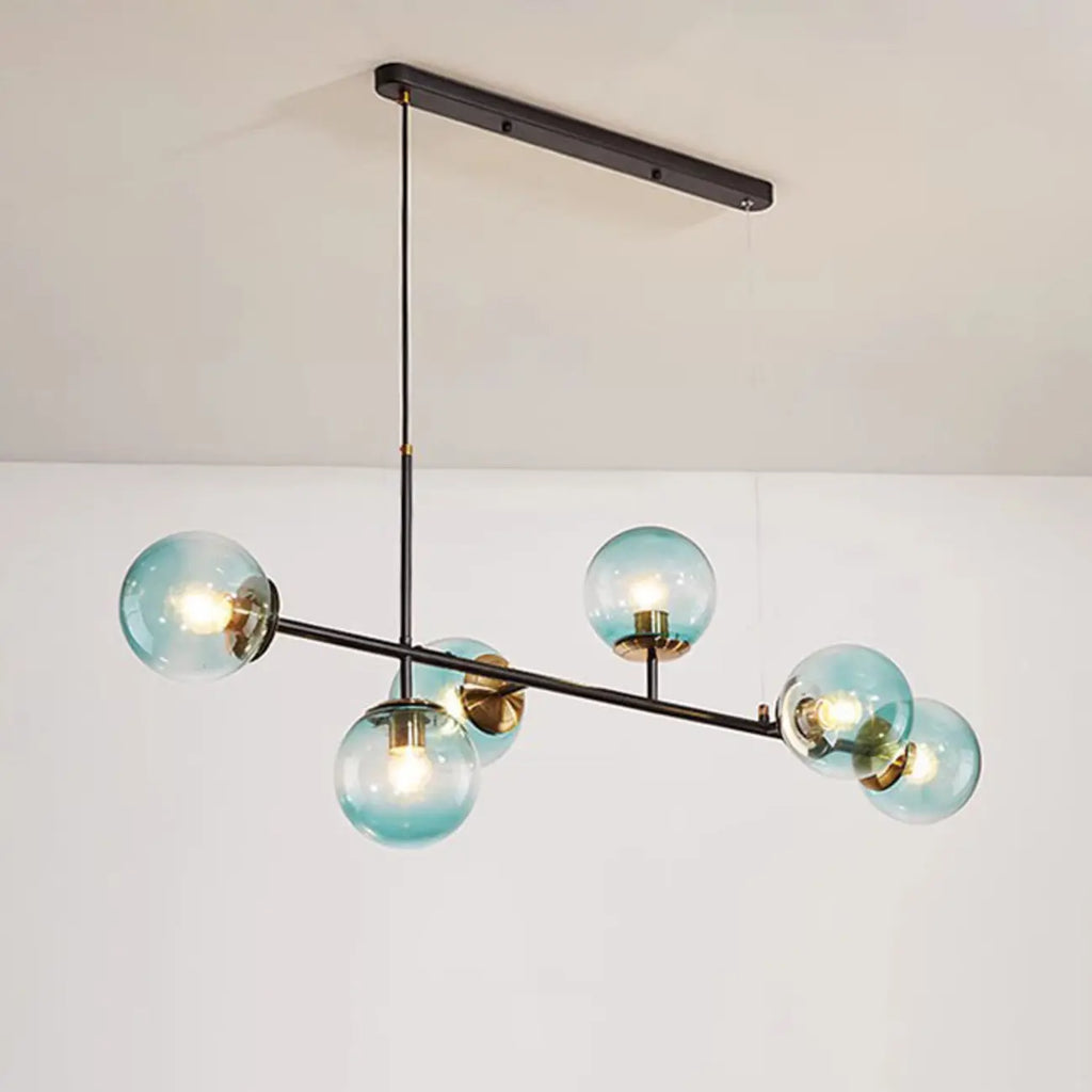 Lampadario a sospensione da isola a 6 luci con globi in vetro e lunghezza regolabile