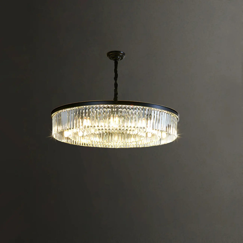 Lampadario moderno nero rotondo regolabile in cristallo