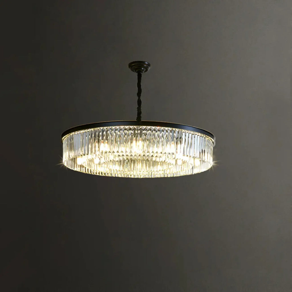 Lampadario moderno nero rotondo regolabile in cristallo