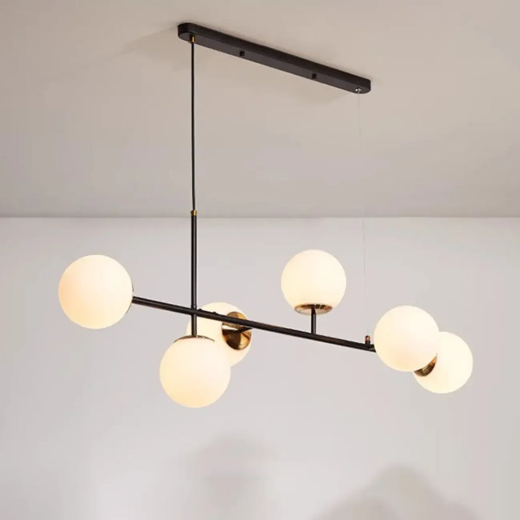 Lampadario a sospensione da isola a 6 luci con globi in vetro e lunghezza regolabile
