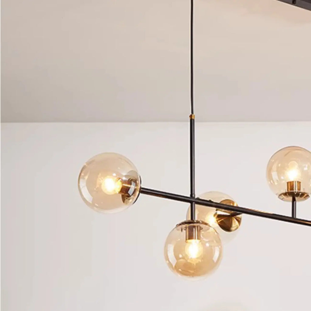 Lampadario a sospensione da isola a 6 luci con globi in vetro e lunghezza regolabile
