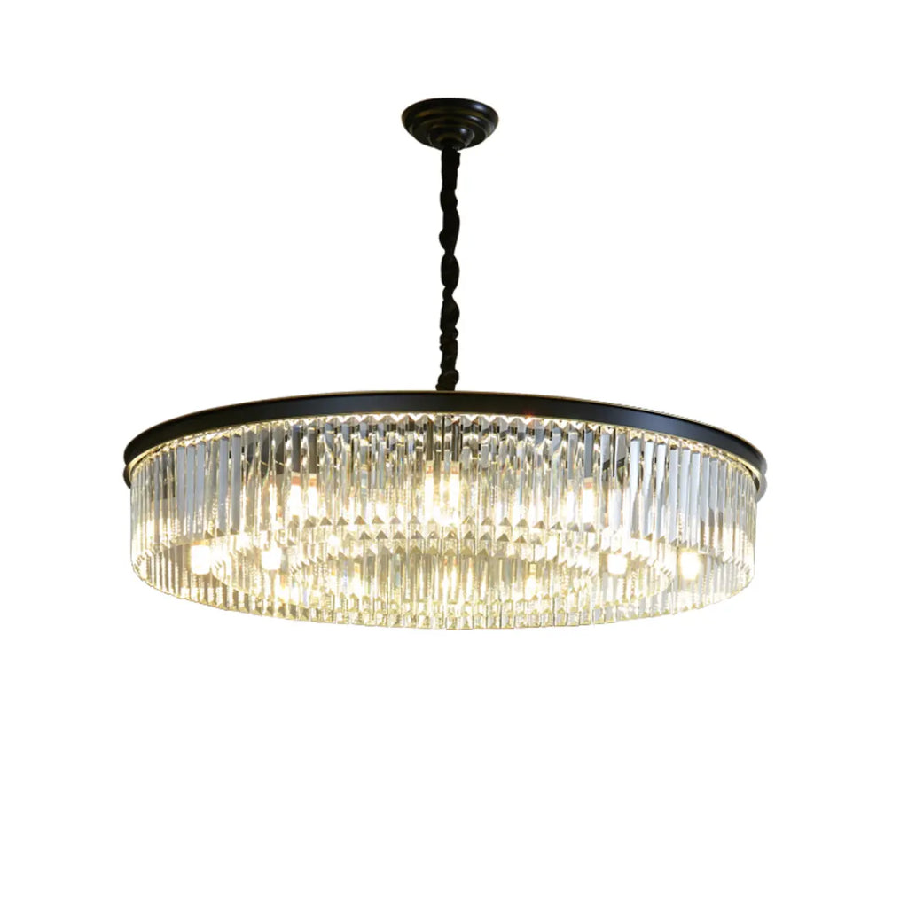 Lampadario moderno nero rotondo regolabile in cristallo