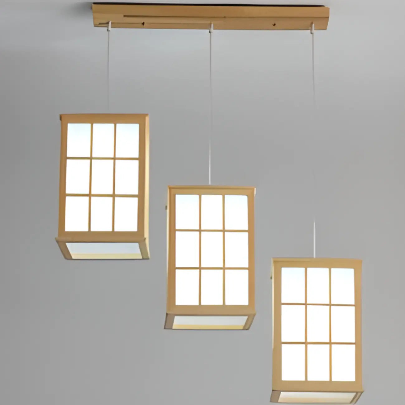 Lampadario a sospensione da isola a 3 luci in legno naturale di forma rettangolare