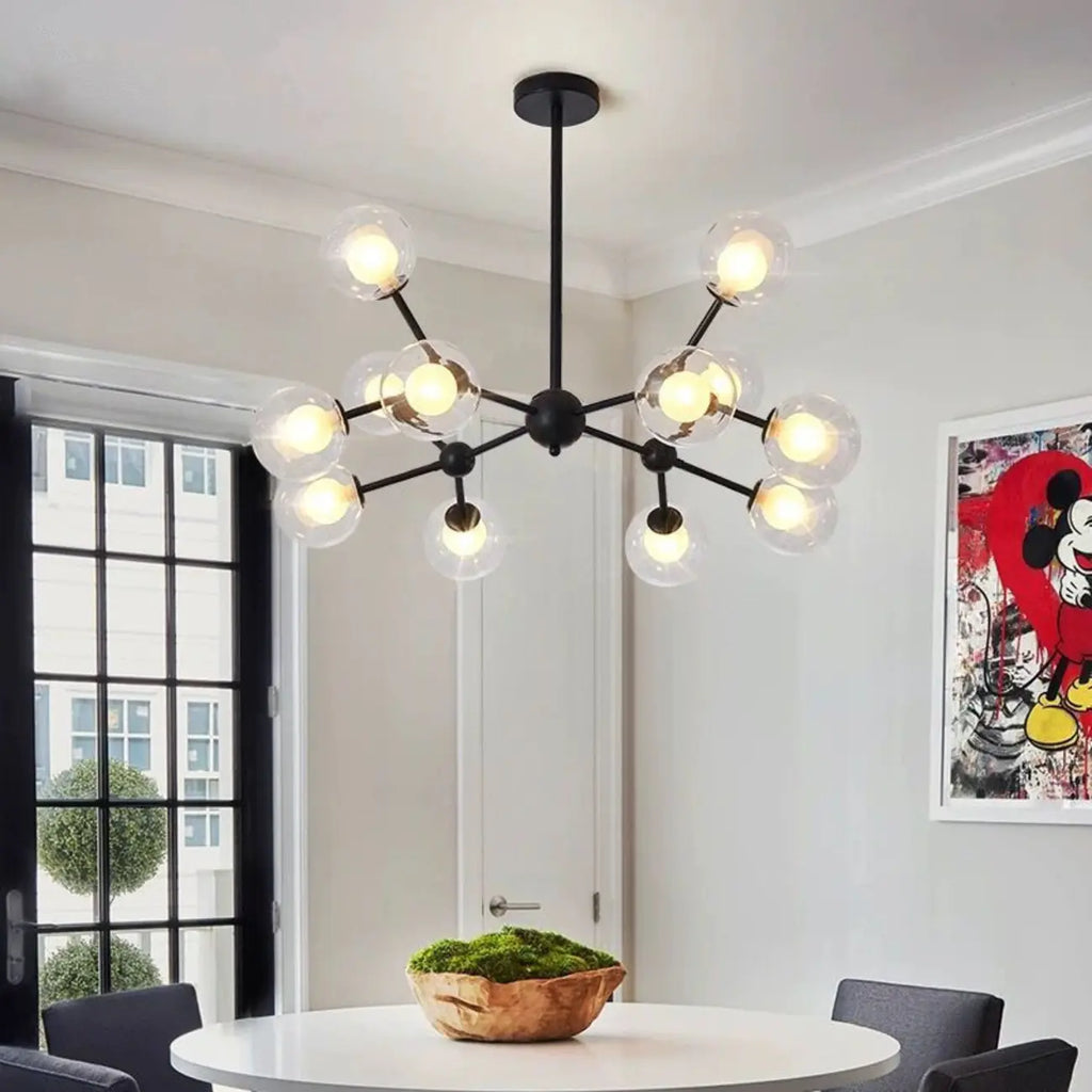 Lustre moderne à globes en verre et LED, inspiré du design Spoutnik