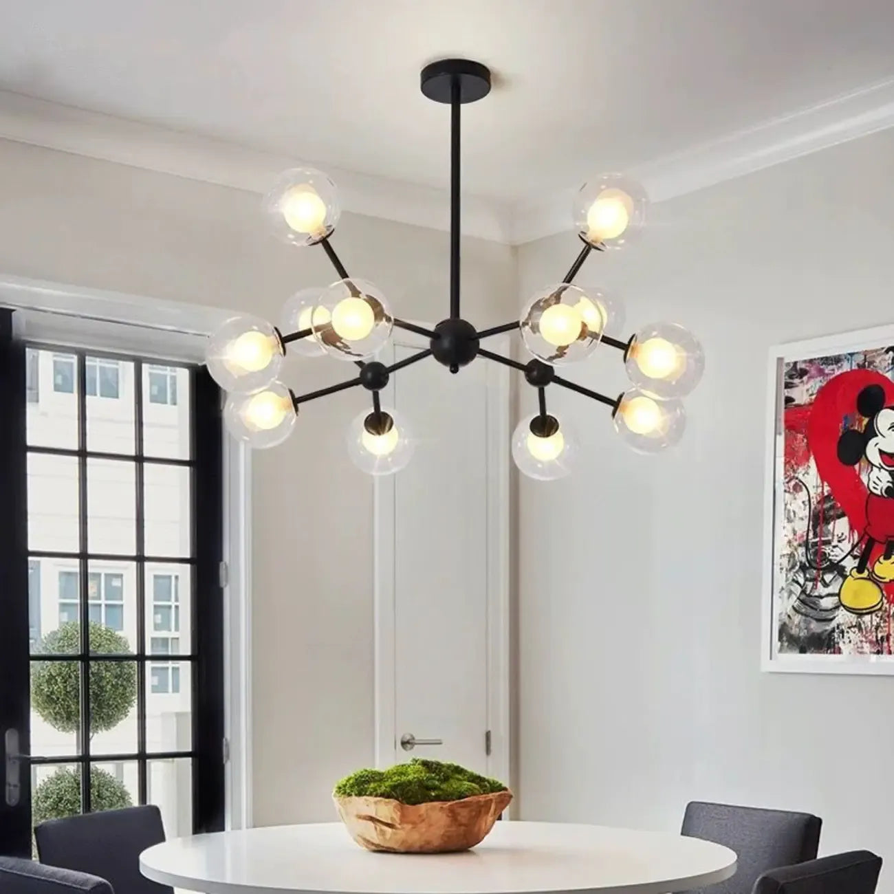 Lustre moderne à globes en verre et LED, inspiré du design Spoutnik