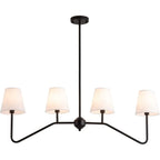 Suspension îlot en métal noir avec 4 lumières et habillage cylindrique en tissu