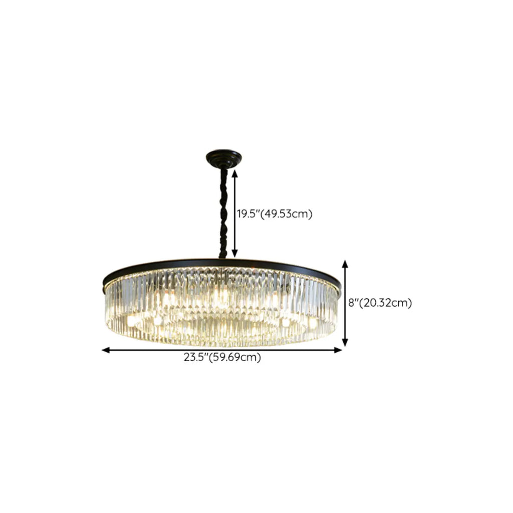Lampadario moderno nero rotondo regolabile in cristallo