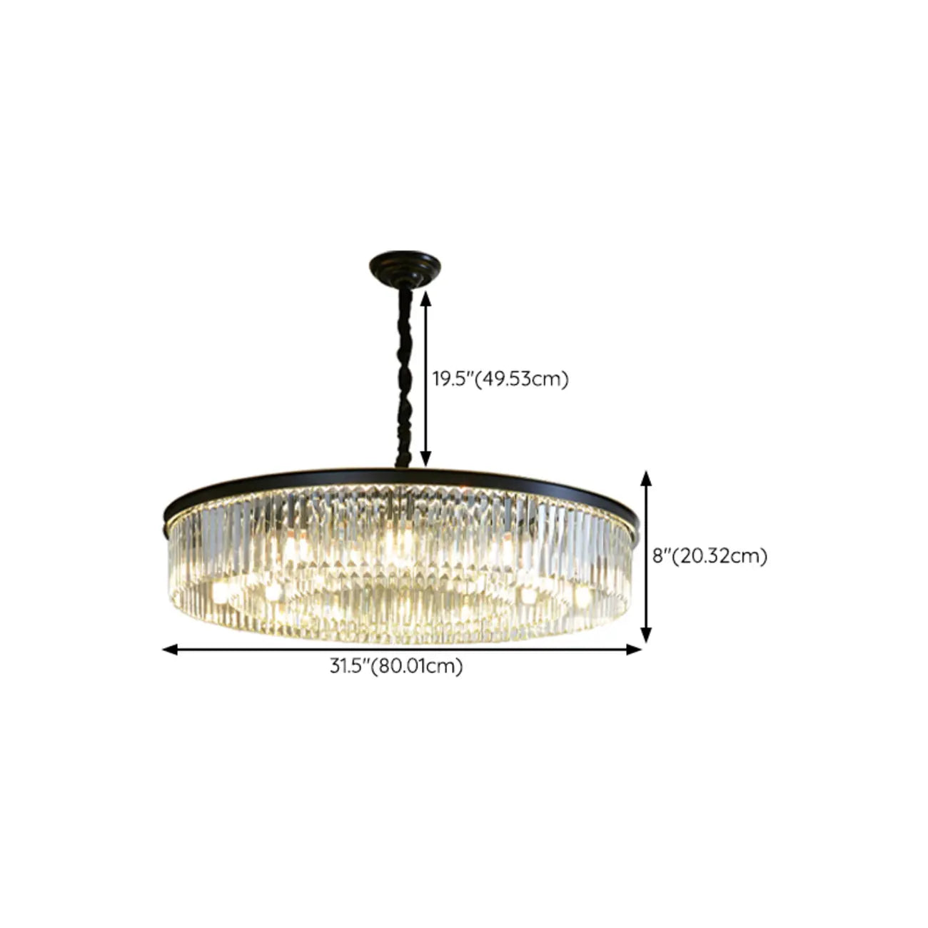 Lampadario moderno nero rotondo regolabile in cristallo