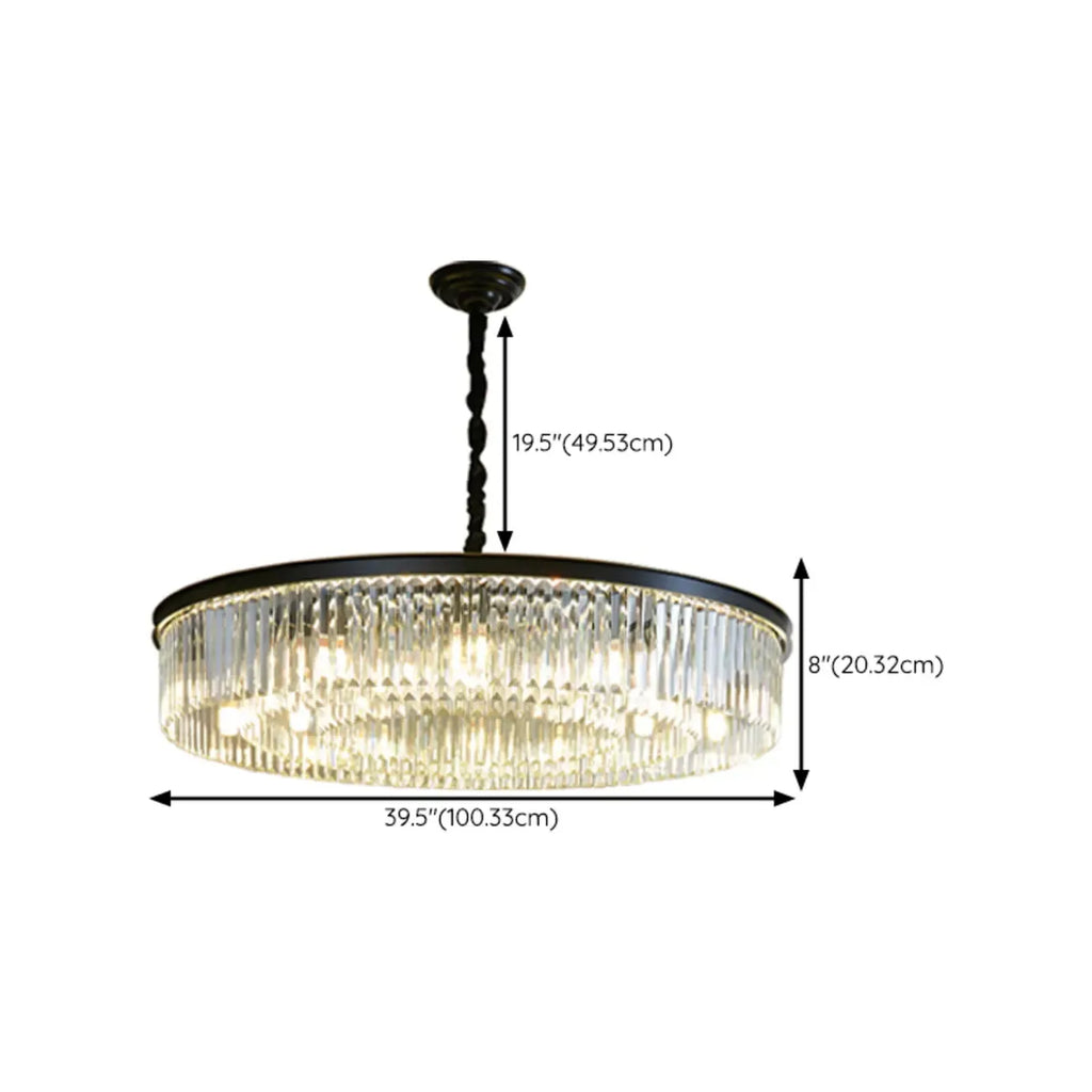 Lampadario moderno nero rotondo regolabile in cristallo