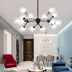 Lustre moderne à globes en verre et LED, inspiré du design Spoutnik