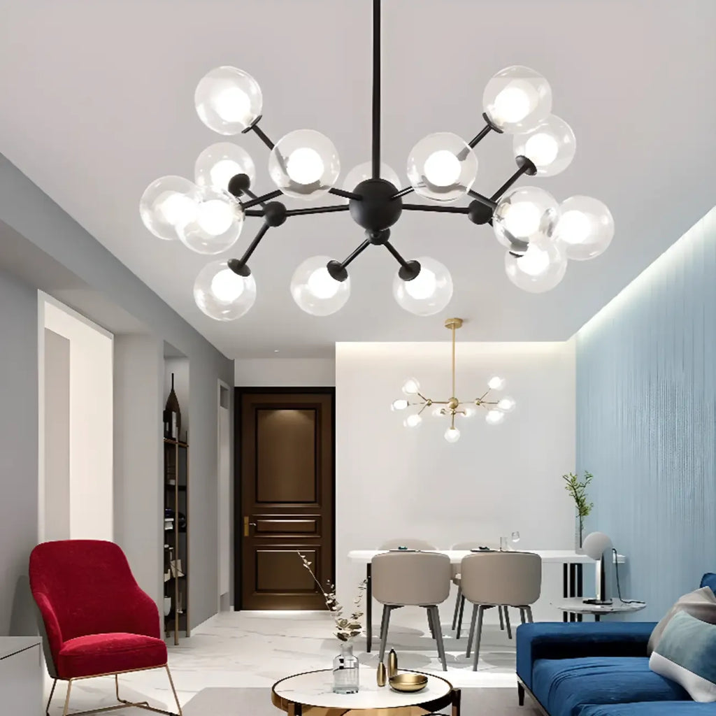 Lustre moderne à globes en verre et LED, inspiré du design Spoutnik