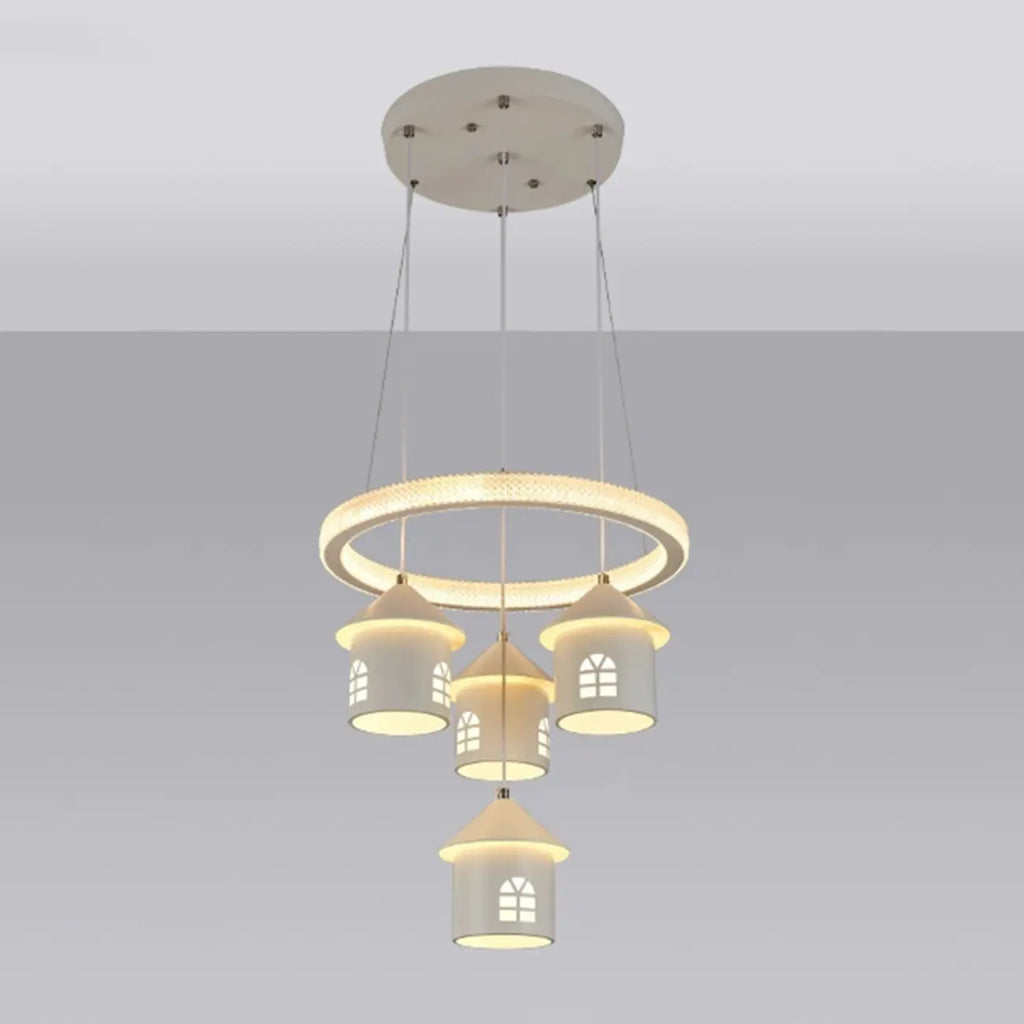 Lustre moderne à 4 lumières LED au design unique.