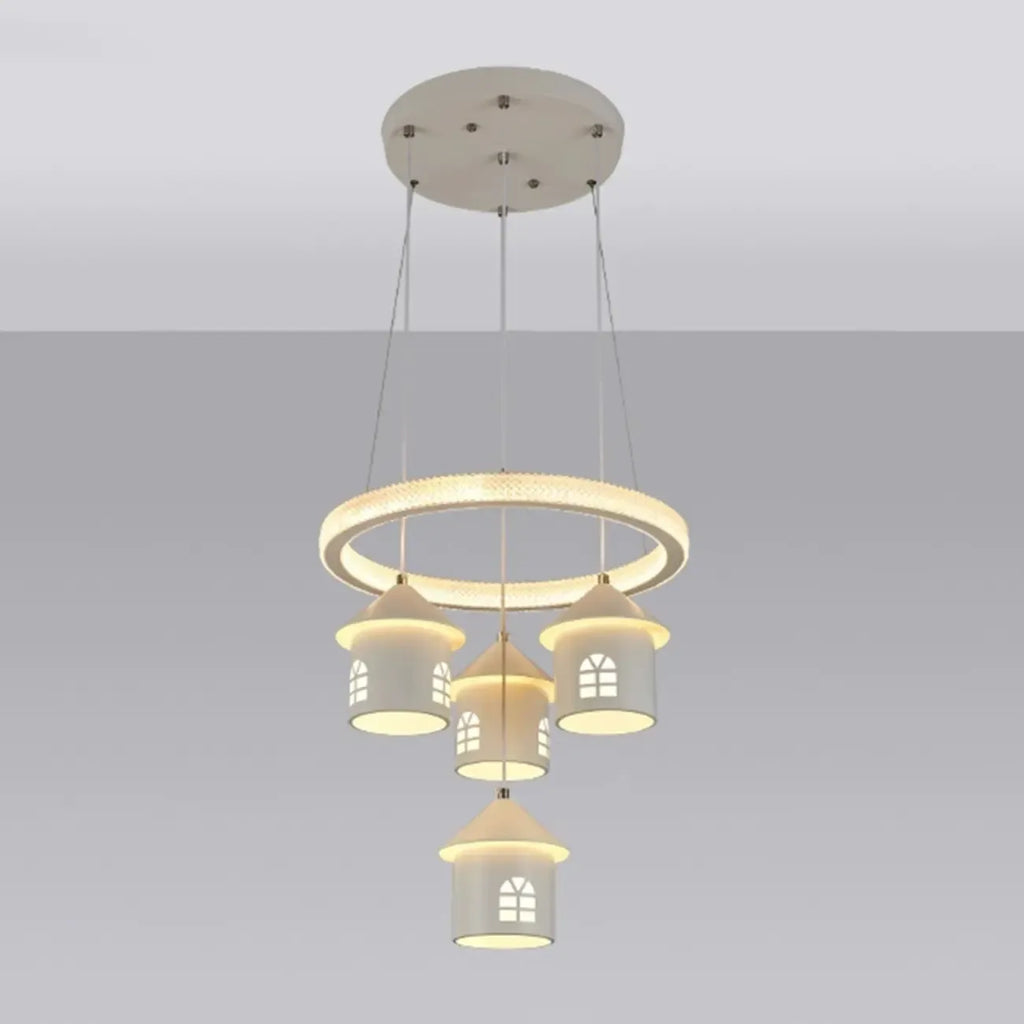 Lustre moderne à 4 lumières LED au design unique.