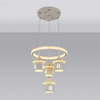Lustre moderne à 4 lumières LED au design unique.